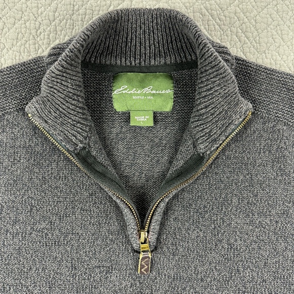 Eddie Bauer V-Neck Sweater | Quarter-zip | Large|  Charcoal Gray | Pullover - Picture 2 of 15